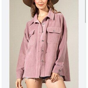 Ashley By 26 International Dusty Rose Pink Corduroy Shacket Shirt Jacket Size M